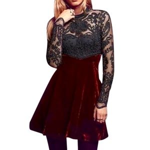 Free People Ginger Meadows Velvet Beaded Embroidered Flared Dress